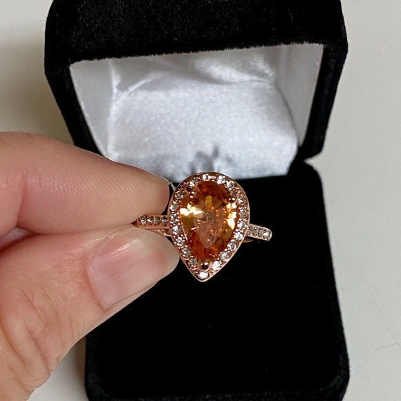 Pear Shaped 14k Rose Gold Halo Engagement Ring - Picture 2 of 7